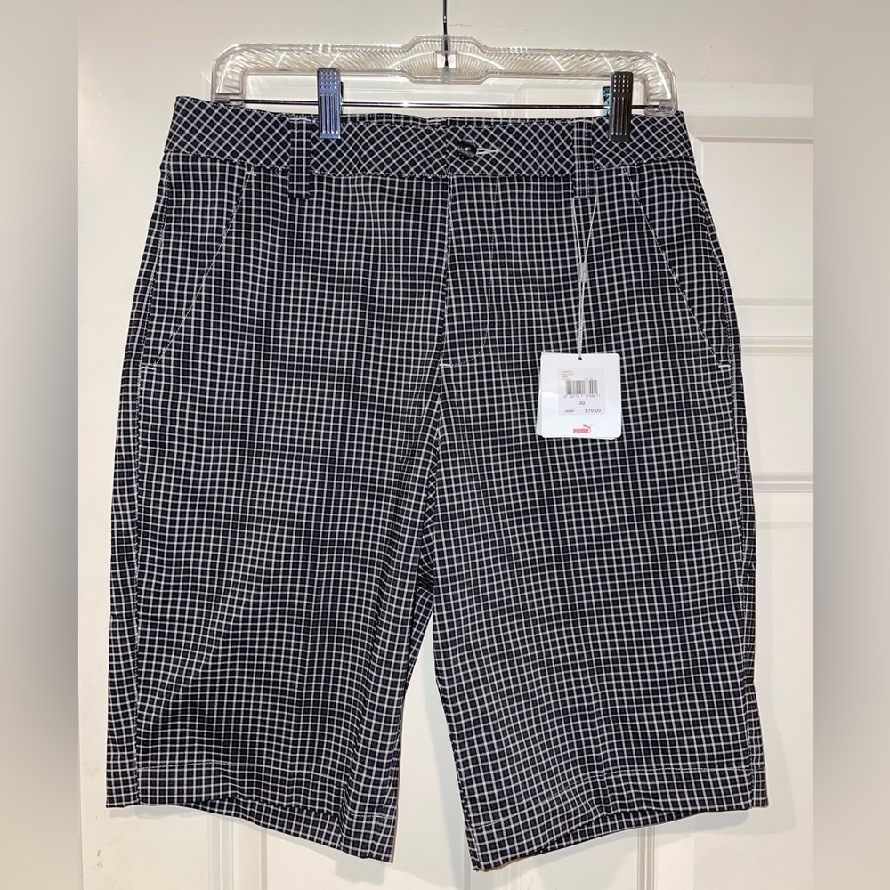 New Puma black and white plaid golf shorts